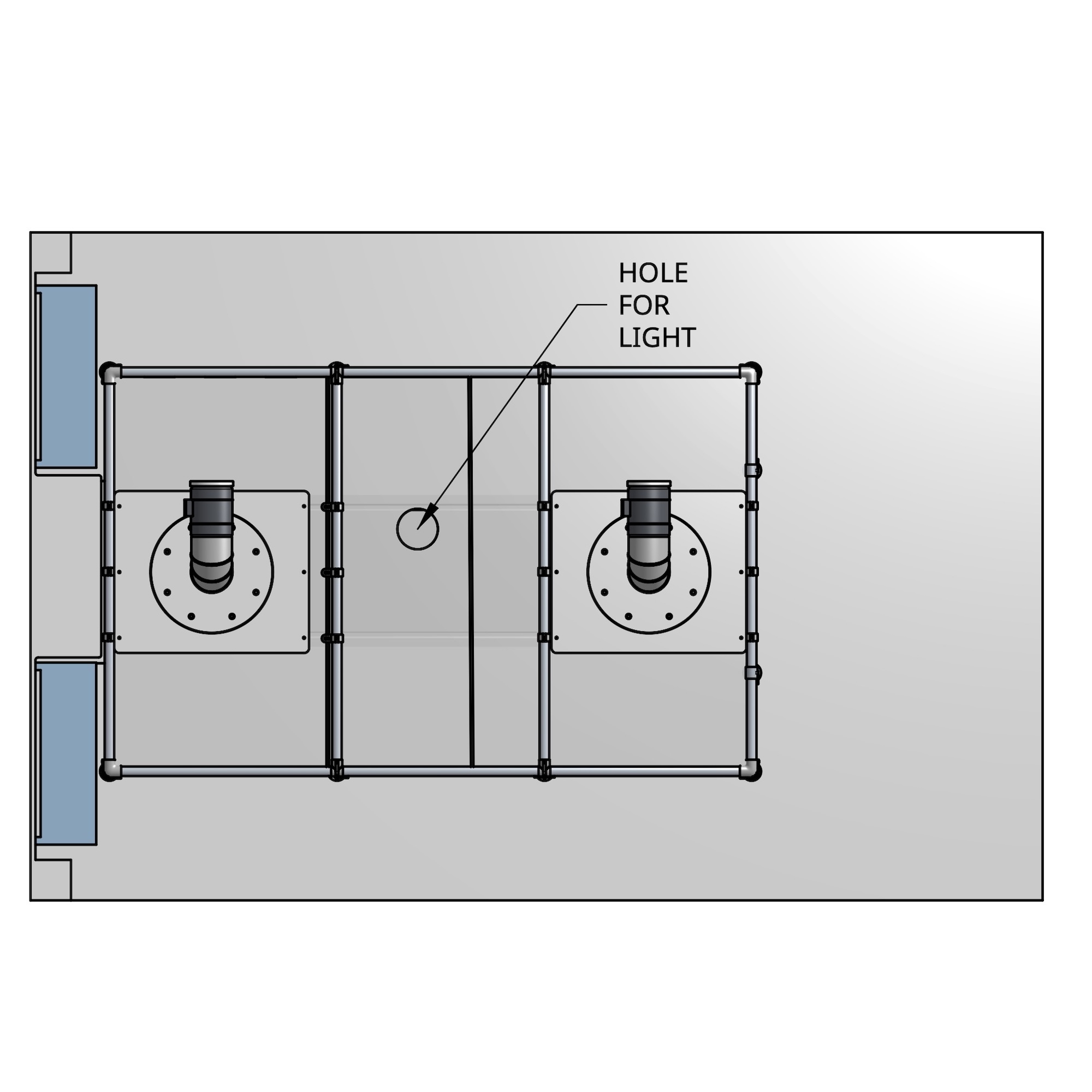 CBC 3-door, laminar airflow containment unit top view.